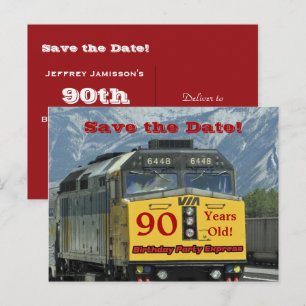 Save the Date 90th Birthday Party Engine Postcard