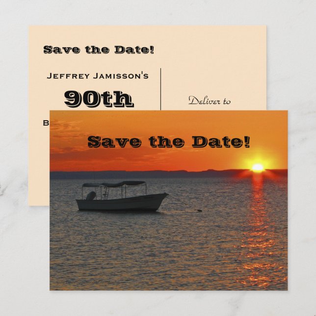 Save the Date 90th Birthday Party, Fishing Boat Announcement Postcard (Front/Back)