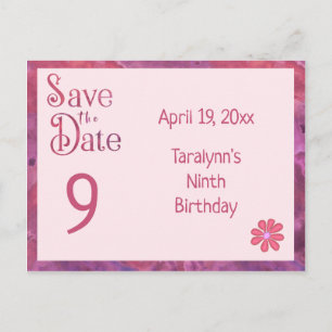 Save the Date 9th Birthday for a Girl Announcement Postcard