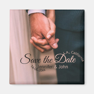 Save the date add couple name place date photo tex magnet