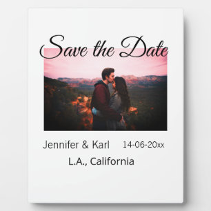Save the date add couple name place date photo tex plaque