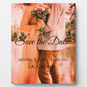 Save the date add couple name place date photo tex plaque