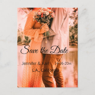Save the date add couple name place date photo tex postcard