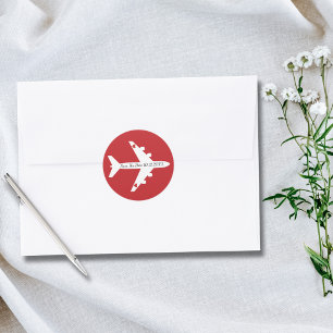 Save The Date Aeroplane Hearts Wedding Custom Classic Round Sticker