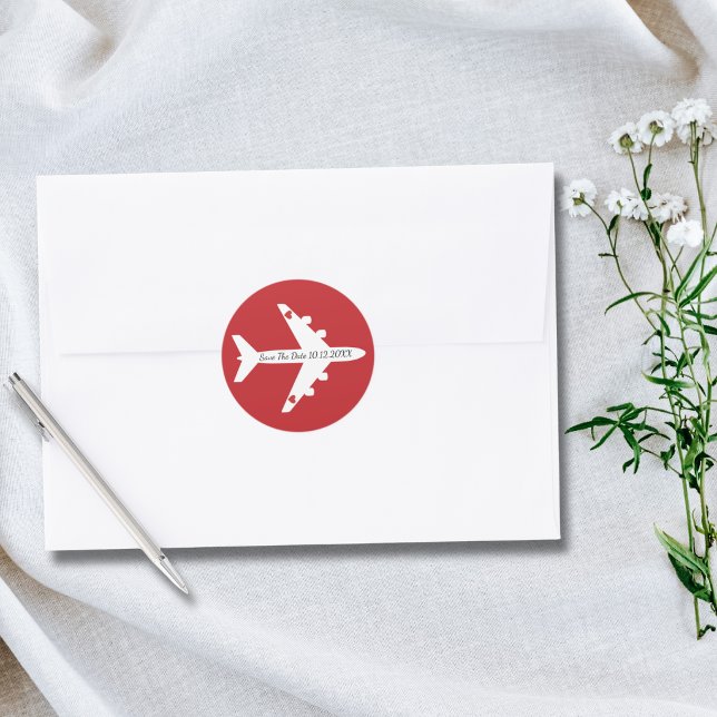 Save The Date Aeroplane Hearts Wedding Custom Classic Round Sticker (Creator Uploaded)