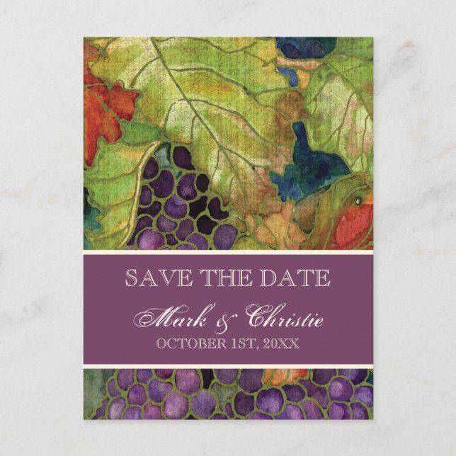 Save the Date Announcement Autumn Grape Leaf Postcard (Front)