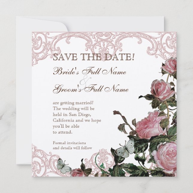 Save the Date Announcement - Trellis Rose Vintage (Front)