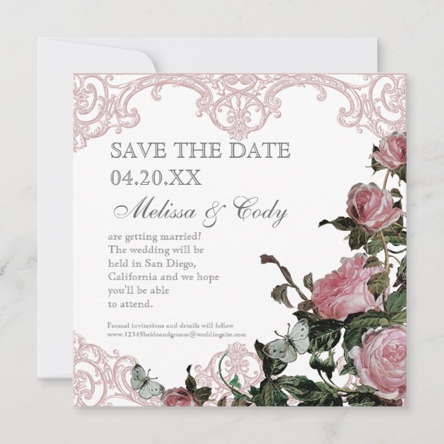 Save the Date Announcement - Trellis Rose Vintage (Front)