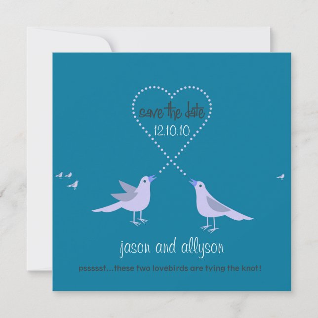 Save the Date Announcement with Lovebirds {Teal} (Front)