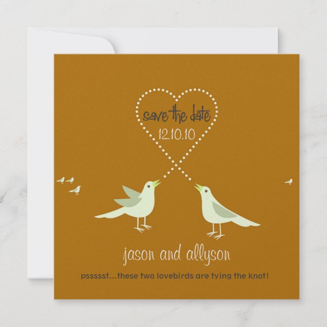 Save the Date Announcements with Lovebirds {Gold} (Front)