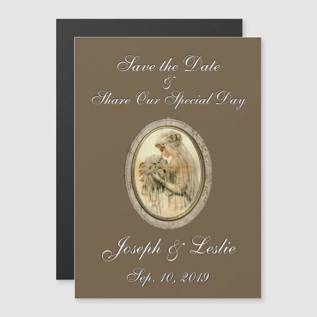 Save the Date Antique Bride Chocolate Magnetic Invitation (Front/Back)