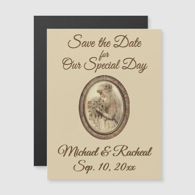Save the Date Antique Bride Magnetic Invitation (Front/Back)