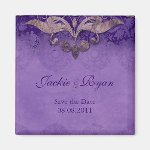 Save the Date Antique Verdigris Purple Brown Magnet