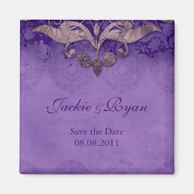 Save the Date Antique Verdigris Purple Brown Magnet (Front)