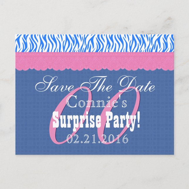Save the Date Any Year Surprise Birthday Blue S12 Announcement Postcard (Front)