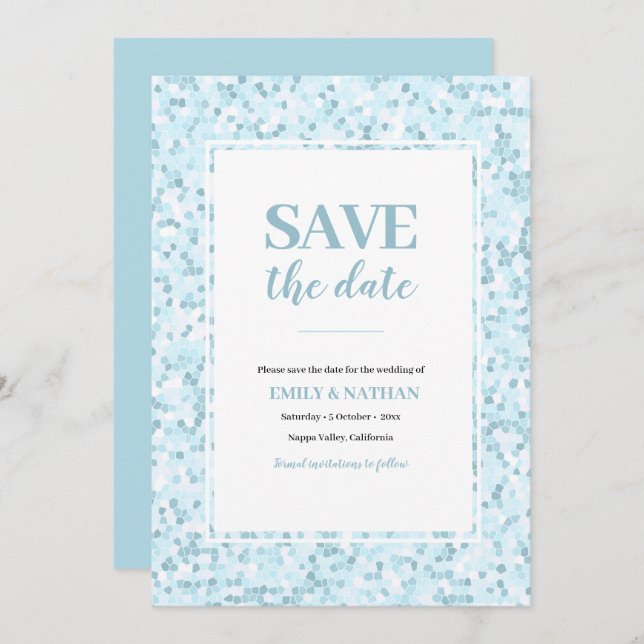 Save the date Aqua blue Mosaic Invitation (Front/Back)