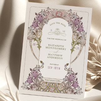 Save the Date Art Nouveau William Morris Lavender Invitation