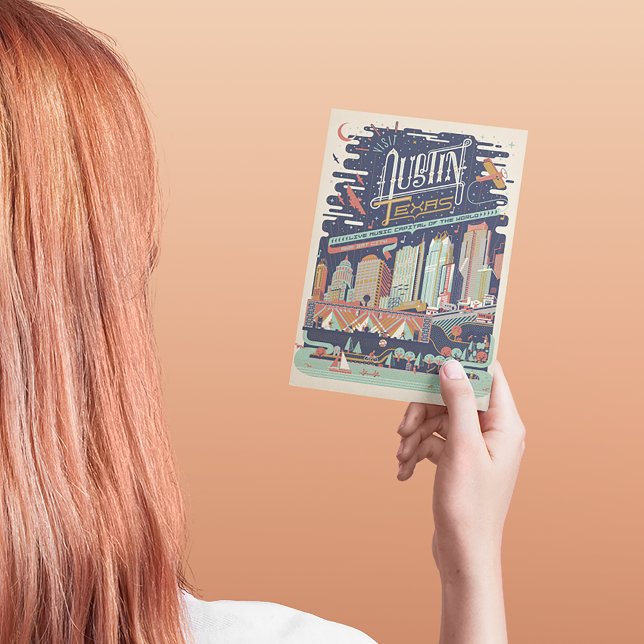 Save the Date | Austin, Texas - AKA: Bat City Announcement Postcard (Person holding postcard)