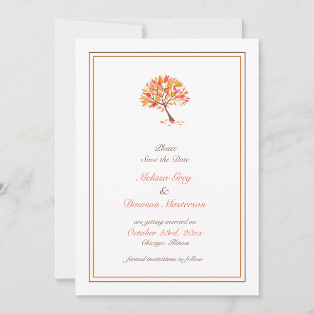 Save The Date Autumn Theme Tree Flat Card (Front)
