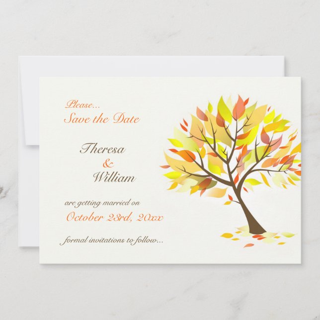 Save The Date Autumn Theme Tree Flat Card (Front)