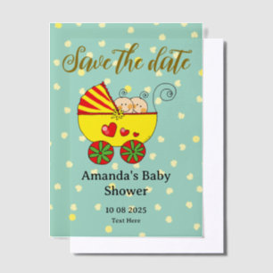 Save the date baby boy/girl twin baby shower vellum invitations
