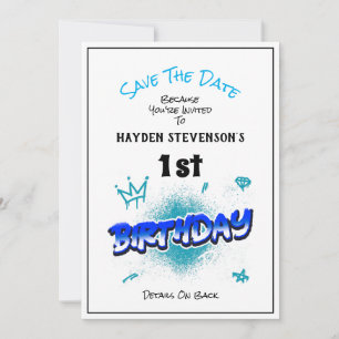Save The Date Baby Boy's Birthday Party Invitation