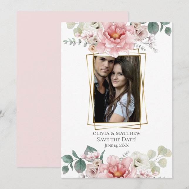 Save the Date | Baby Pink Peony Flowers Invitation (Front/Back)