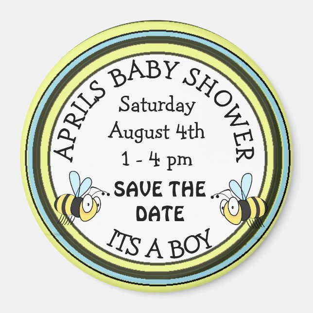 Save the Date Baby Shower Bee Themed Magnet (Front)