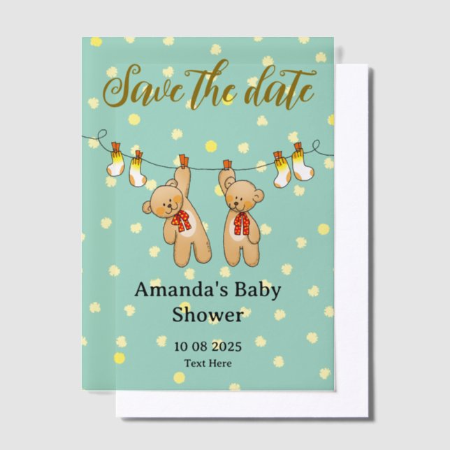 Save the date baby twins baby shower vellum invitations (Offset)