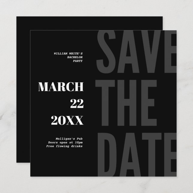 Save The Date Bachelor Party Invitation Minimalist (Front/Back)