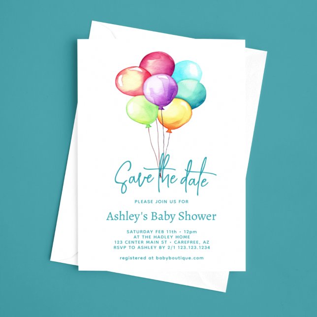 Save The Date Balloons Aqua Blue Baby Shower (Creator Uploaded)