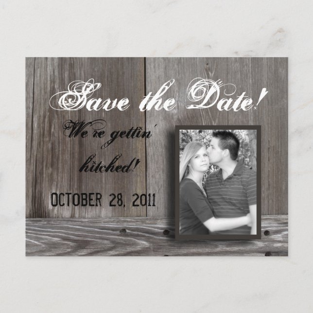 save the date barn wood postcard (Front)