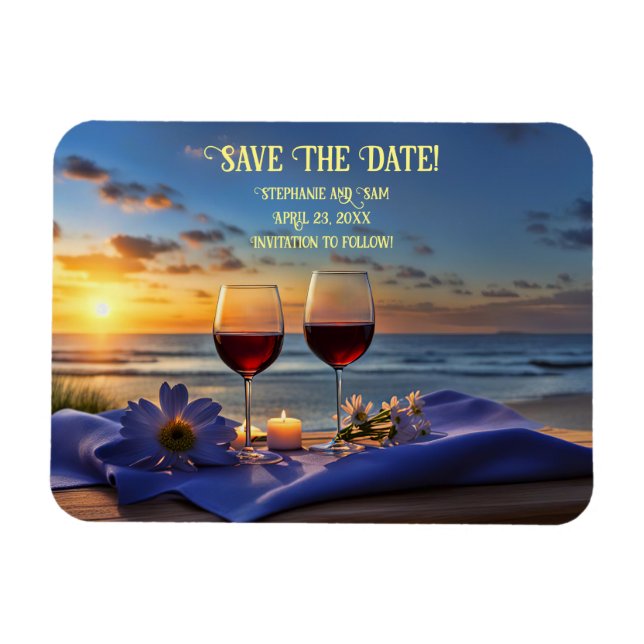 Save the Date Beach and Wine Sunset Magnet (Horizontal)