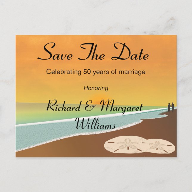Save The Date Beach Anniversary Announcement Postcard (Front)