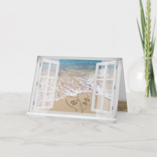 Save The Date beach hearts in window Card