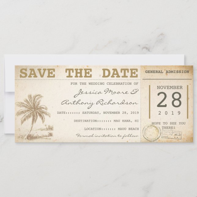 save the date beach palm tickets - invitations (Front)