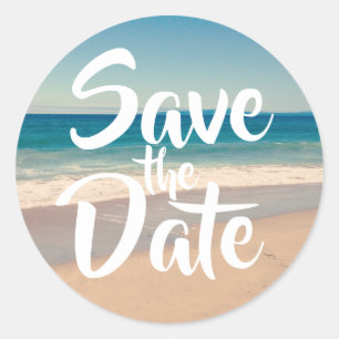Save the Date Beach Photo Classic Round Sticker
