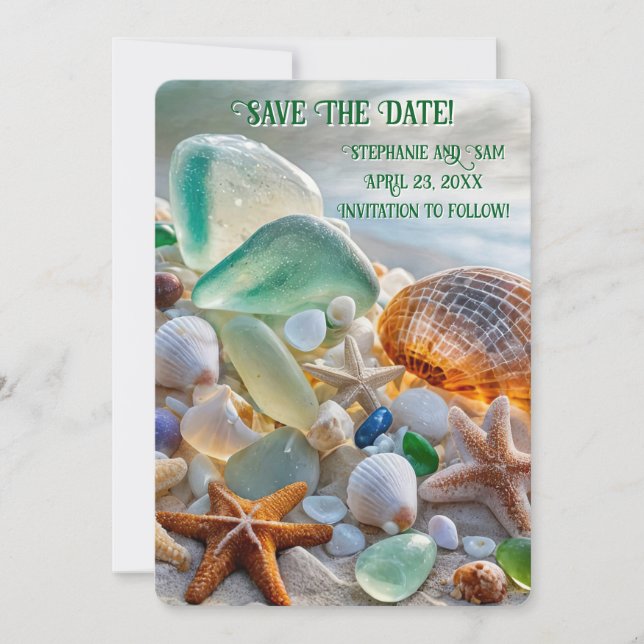 Save the Date Beach Seashells Glass Beautiful Invitation (Front)