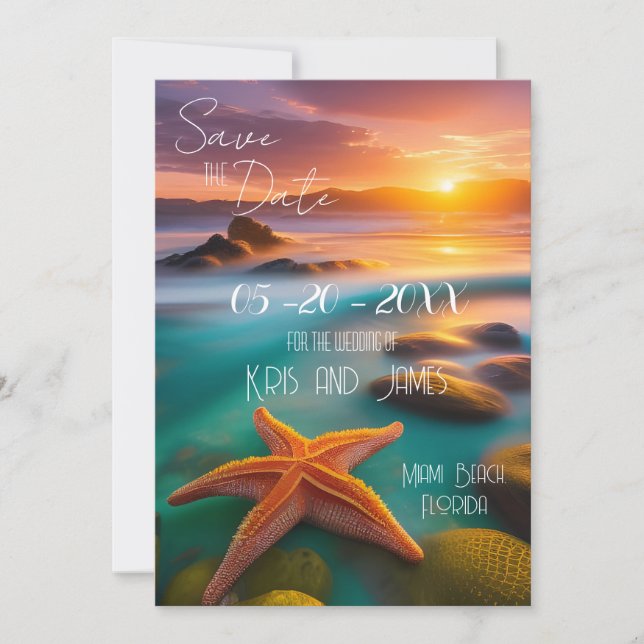 Save the Date Beach Starfish Invitation (Front)