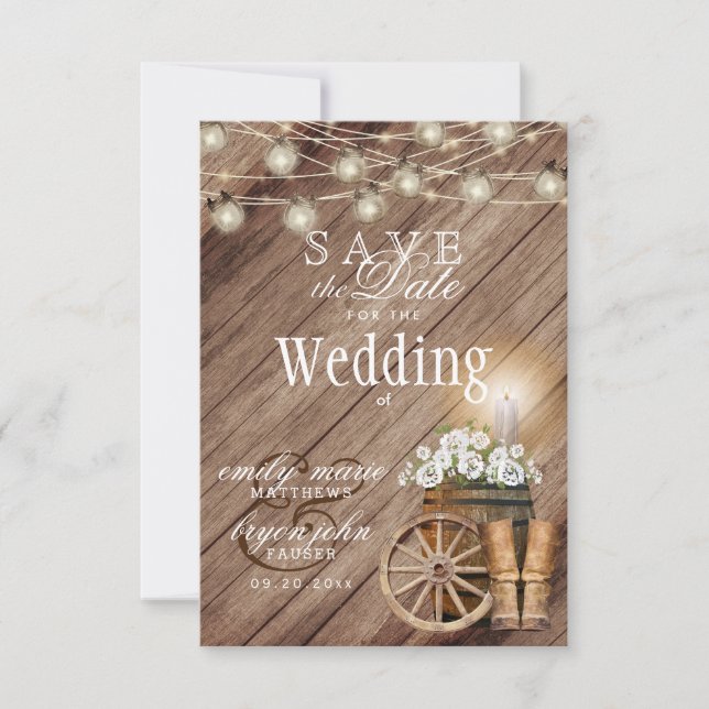 Save the Date Beautiful Rustic Wood Barrel (Front)