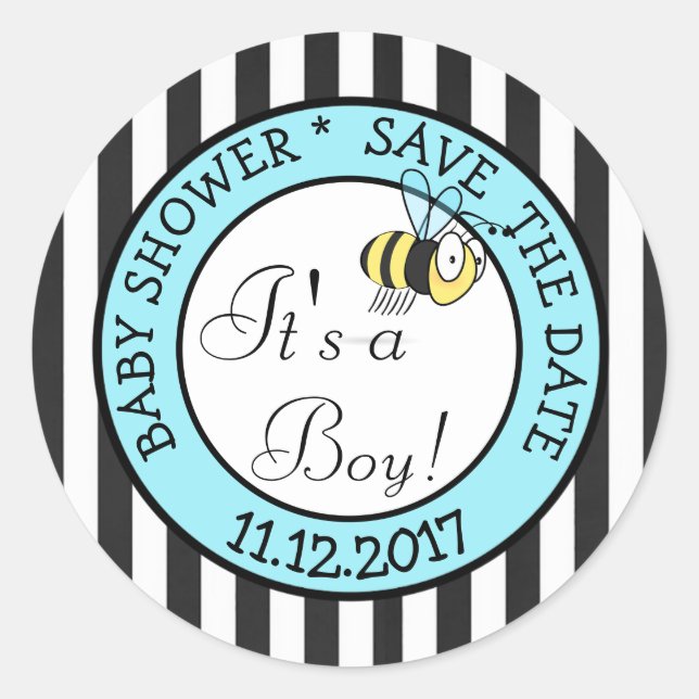 Save the Date, Bee Its a Boy  Baby Shower Sticker (Front)