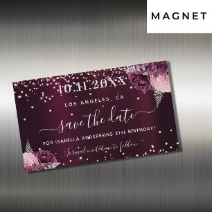 Save the date birthday burgundy floral magnet