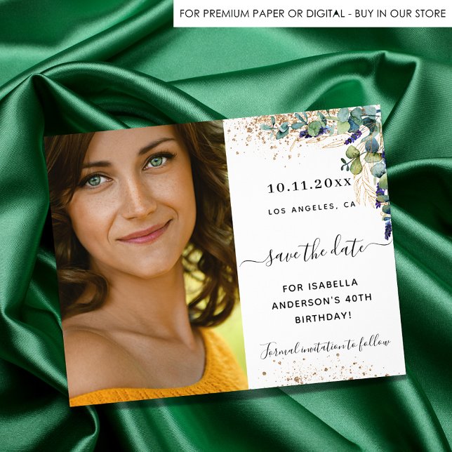 Save the date birthday eucalyptus greenery photo (Creator Uploaded)