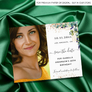 Save the date birthday eucalyptus photo budget flyer