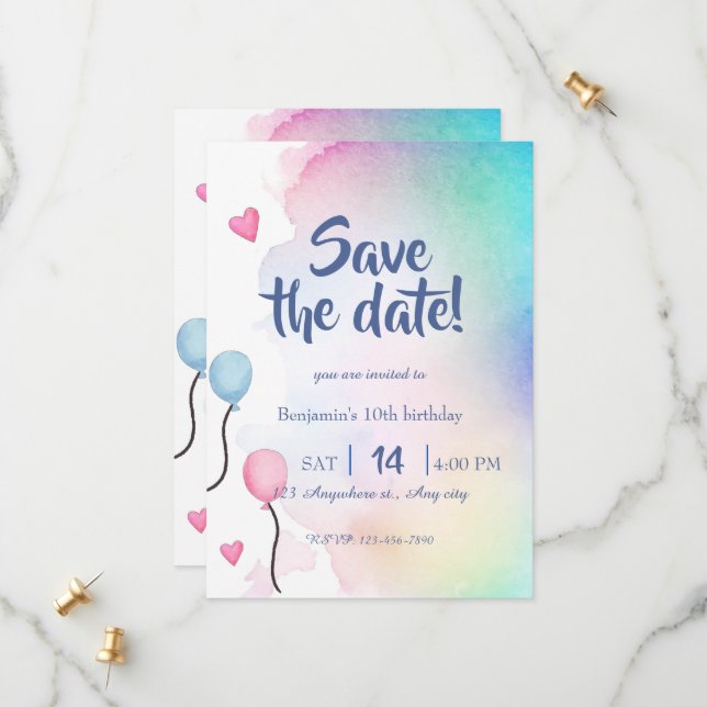 Save the Date Birthday Invitation (Front/Back In Situ)