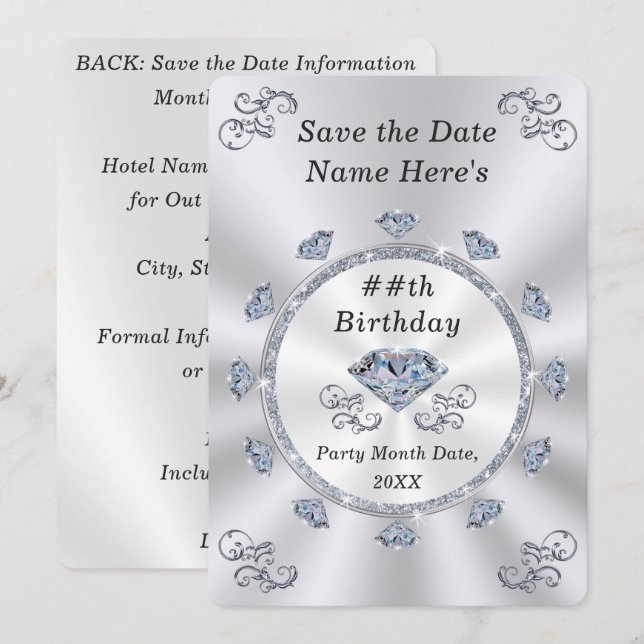 Save the Date Birthday Invitations, ANY YEAR Invitation (Front/Back)