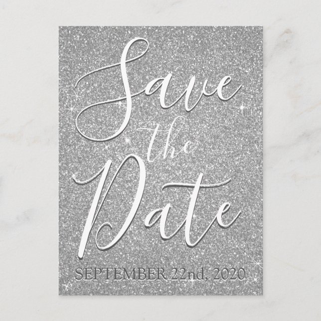 Save the Date Birthday Silver Glitter Announcement Postcard (Front)