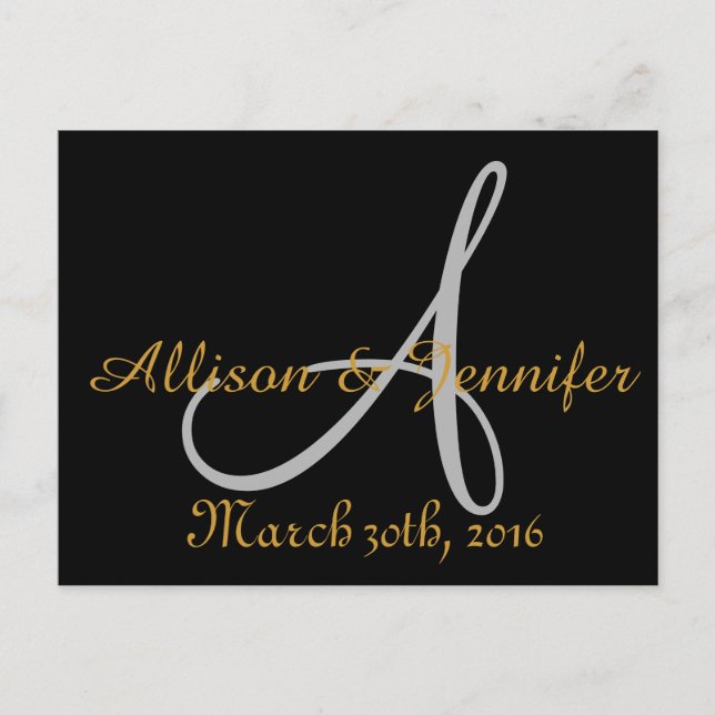 Save the date Black and Gold Announcement Postcard (Front)