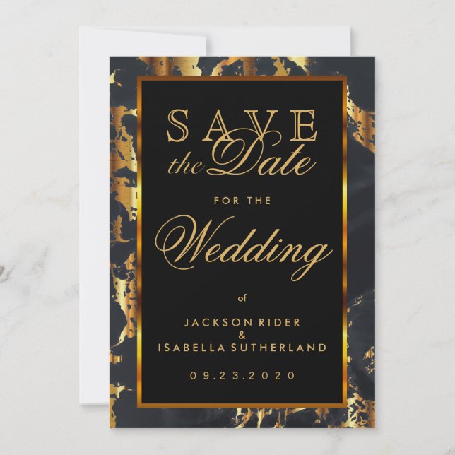 Save the Date Black and Gold Marble (Front)