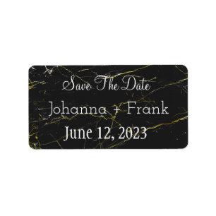 Save The Date  Black and Gold Marble Label